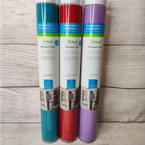 Cricut Premium Vinyl Glossy Permanent 3 Brights & Summer Samplers & Light Purple - Picture 1 of 7